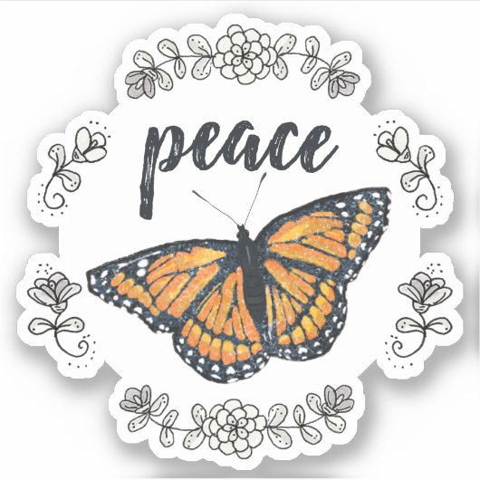 Vrede Oranje vlinder en ventilatorvleugel Sticker (Voorkant)