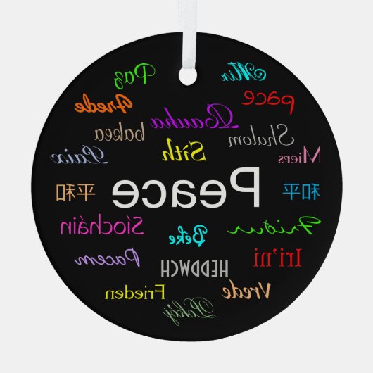 Vrede over de hele wereld in zwart glas ornament (Achterkant)