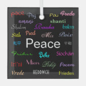 Vrede over de hele wereld in zwart glas ornament (Voorkant)