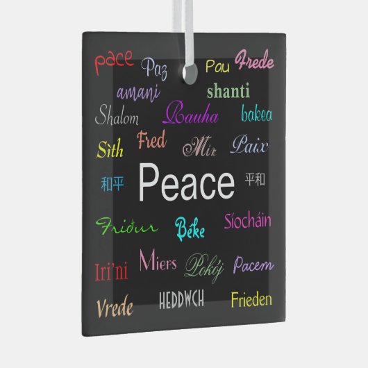 Vrede over de hele wereld in zwart glas ornament (Voorkant Rechts)