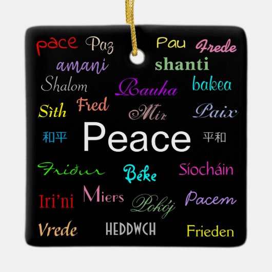Vrede over de hele wereld in zwart keramisch ornament (Voorkant)