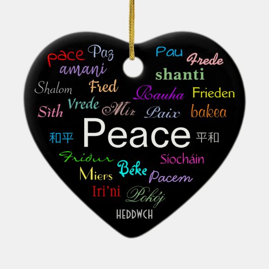 Vrede over de hele wereld in zwart keramisch ornament (Achterkant)
