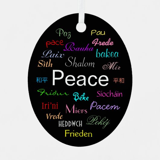 Vrede over de hele wereld in zwart metalen ornament (Voorkant)