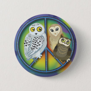 Vrede Owl~ Buttonnen! Ronde Button 5,7 Cm