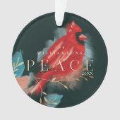 Vrede Rode Kardinaal Waterverf Kerstvogel Ornament (voorkant)