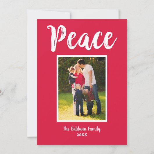 Vrede Rood Geborsteld Script Foto Feestdagenkaart (Voorkant)
