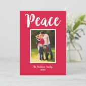 Vrede Rood Geborsteld Script Foto Feestdagenkaart (Staand voorkant)