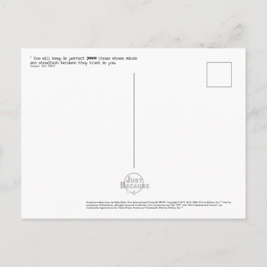 "vrede" Schriftkaart van Jesaja 26:3. Briefkaart (Achterkant)