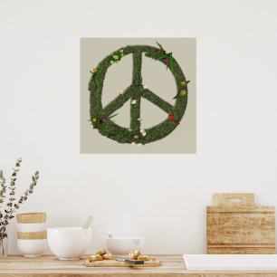 VREDE Symbool van echte grasbloemen Hippie jaren 6 Poster