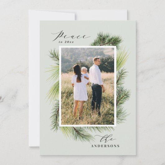 Vrede tot 2020 moderne dennenbladeren Kerstmis Feestdagenkaart (Voorkant)