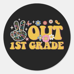 Vrede uit 1e klas Groovy Laatste dag van de school Ronde Sticker