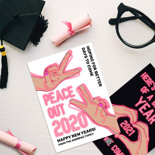 Vrede uit 2020 roze neon verlicht vrolijke nieuwe  feestdagenkaart