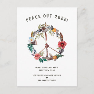 Vrede uit 2022   Boho Floral nieuwjaar Briefkaart