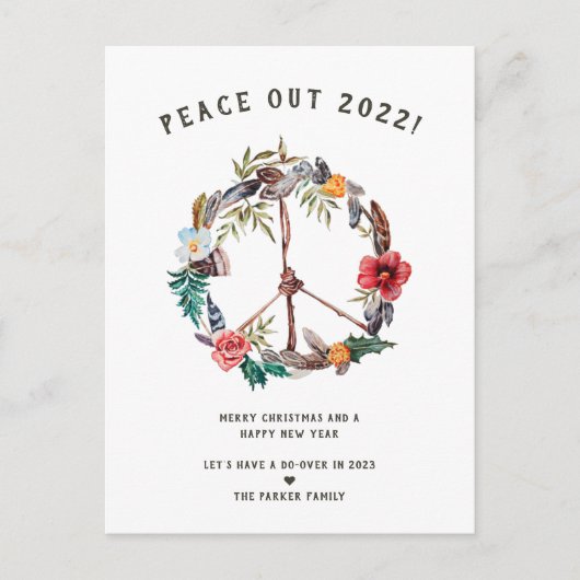 Vrede uit 2022 | Boho Floral nieuwjaar Briefkaart (Voorkant)