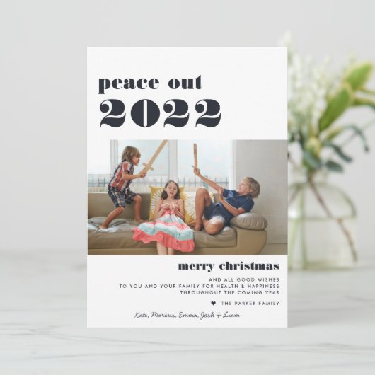 Vrede uit 2022 | Vakkerfeestdag — Merry-foto Feestdagenkaart (Staand voorkant)