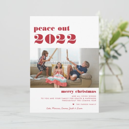 Vrede uit 2022 | Vakkerfeestdag — Merry-foto Feestdagenkaart (Staand voorkant)