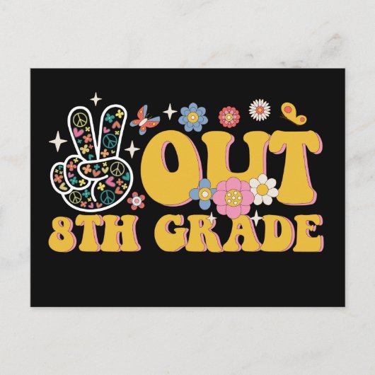 Vrede uit 8e klas Groovy Laatste dag van de school Briefkaart (Voorkant)