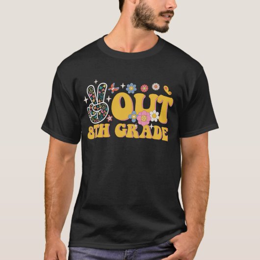 Vrede Uit 8e Klas Groovy Laatste Schooldag T-shirt (Voorkant)
