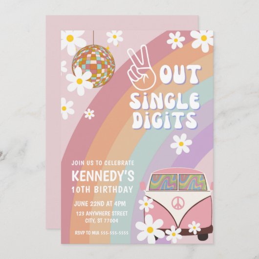 Vrede uit enkele cijfers 10e verjaardag uitnodigin kaart (Voorkant / Achterkant)