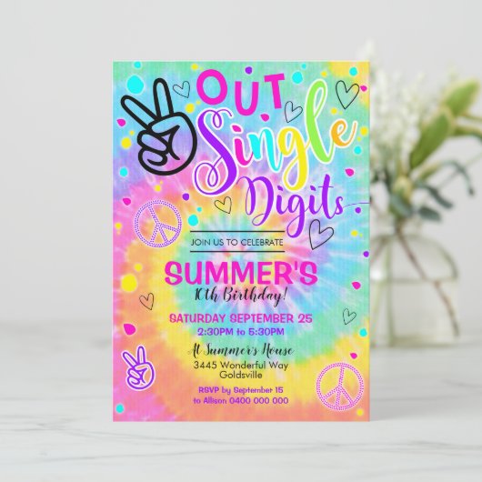 Vrede Uit Enkele Cijfers Uitnodiging Tie Dye 10e (Staand voorkant)