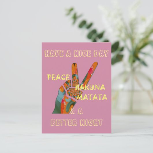 Vrede uit: Hakuna Matata Vibes Sign Briefkaart (Staand voorkant)