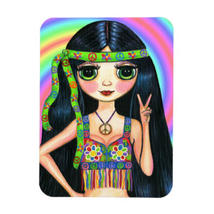 Vrede uit Hippie Girl Big Eyed Cutie Magneet
