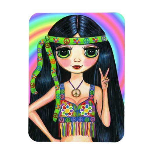 Vrede uit Hippie Girl Big Eyed Cutie Magneet (Verticaal)