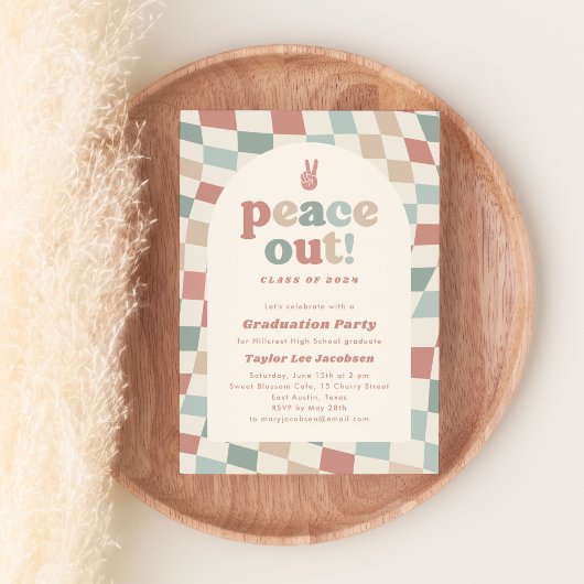 Vrede uit Retro Groovy 70s Graduation Party Kaart