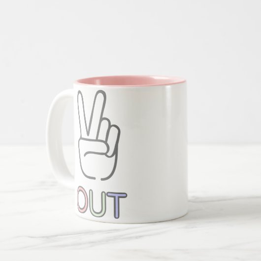 Vrede uit tweekleurige koffiemok (Voorkant links)