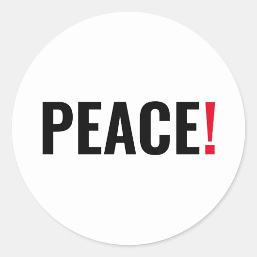 Vrede uitroepteken wit zwart rood anti-oorlog ronde sticker (Voorkant)