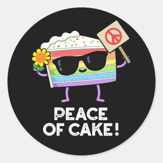 Vrede van Cake Funny Food Pun Dark BG Ronde Sticker (Voorkant)