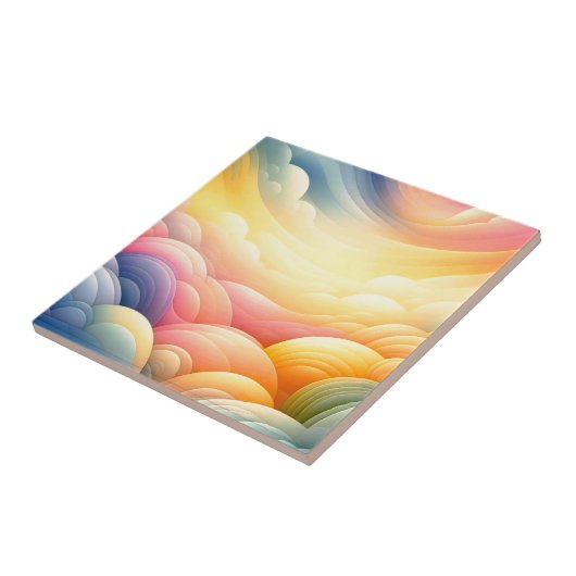 Vrede vinden in de Puffy Dreamy Clouds Tegeltje (Zijkant)