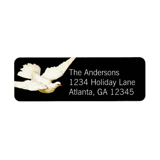 Vrede voor alle elegante witte duif op zwart etiket (Voorkant)