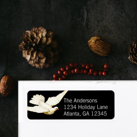 Vrede voor alle elegante witte duif op zwart etiket