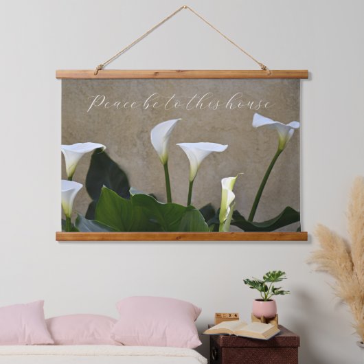 Vrede voor dit huis Calla Lelies Bloemen Hangend Wandkleed (Slaapkamer)