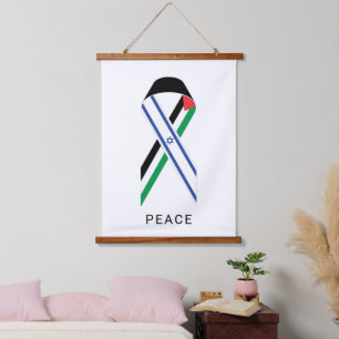 Vrede voor Israël en Palestina vlaggen lint wit Hangend Wandkleed