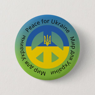 Vrede voor Oekraïne in het Engels Oekraïens en Rus Ronde Button 5,7 Cm