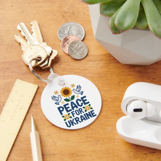 Vrede voor Oekraïne Pixel Folk Art Sleutelhanger (Bureau)