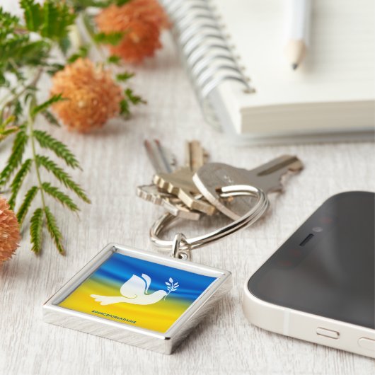 Vrede voor Oekraïne Square Sleutelhanger (Zijkant)