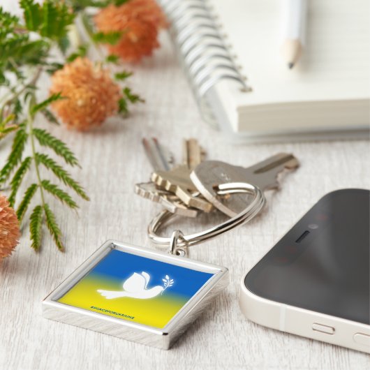 Vrede voor Oekraïne Square Sleutelhanger (Zijkant)