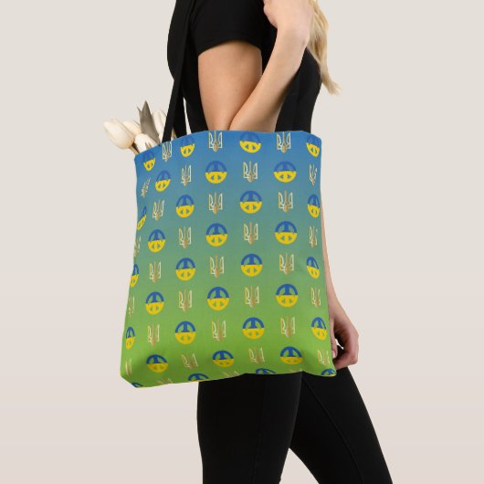 Vrede voor Oekraïne Vredessymbool en Trident Tote Bag (Dichtbij)
