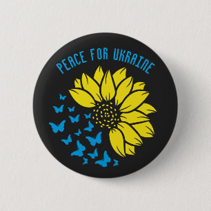 Vrede voor Oekraïne. Zonnebloem symbool van vrede. Ronde Button 5,7 Cm