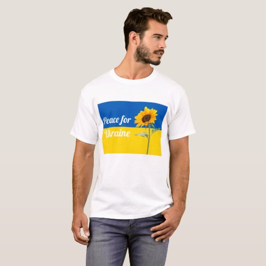 Vrede voor Oekraïne Zonnebloem Vlag Geel & Blauw T-shirt (Voorkant volledig)