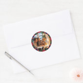 Vrede & Vreugde Aangepaste Geruite Kerst Foto Ronde Sticker (Envelop)