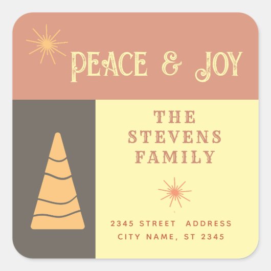 Vrede & vreugde boho vrolijke kleurenblok vakantie vierkante sticker (Voorkant)