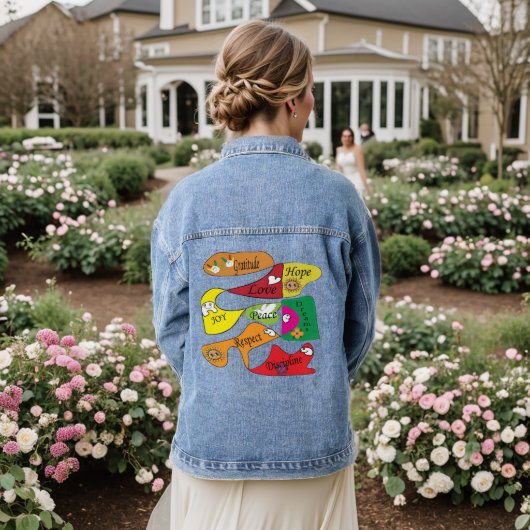 Vrede, vreugde en liefde denim jacket (Huwelijk Achterkant)