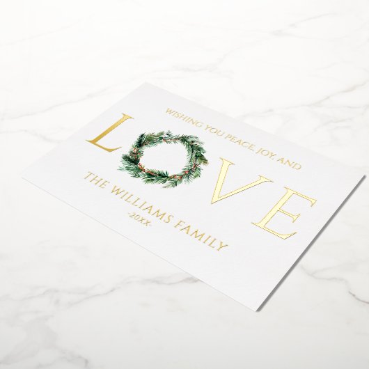 Vrede Vreugde En Liefde Gouden Kerstmis Folie Feestdagenkaart (Gedraaid)