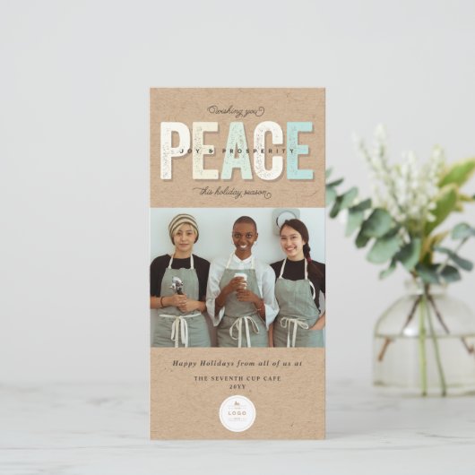 Vrede Vreugde En Welvaart Typografie Foto Bedrijf Feestdagenkaart (Staand voorkant)