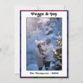 Vrede & Vreugde Gingham Plaid Familie Kerst Foto Feestdagenkaart (Voorkant)