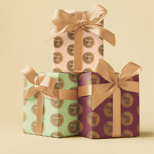 Vrede & Vreugde, Gouden Roze Groene Bourgondische  Inpakpapier Vel